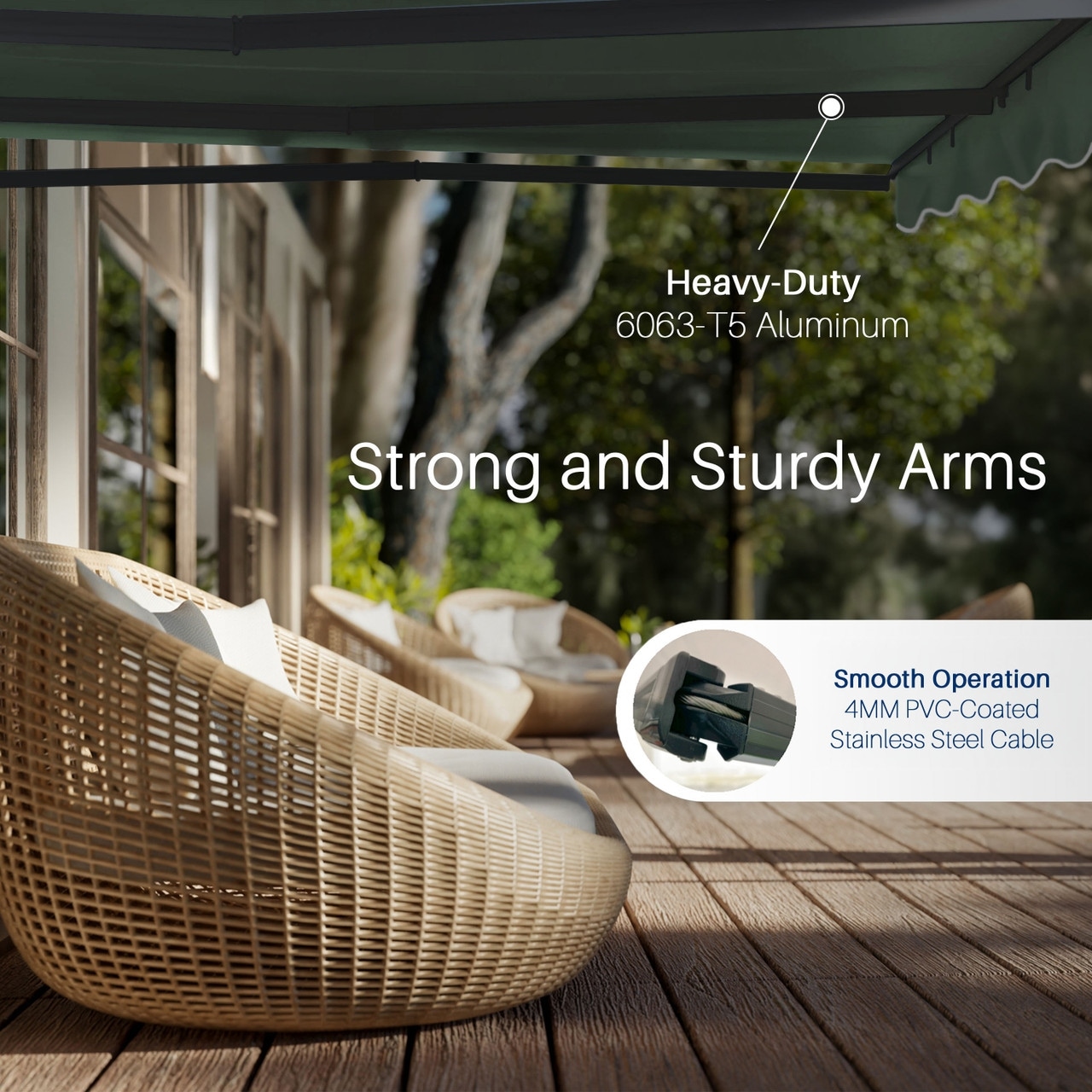 ALEKO Moroccan Semi-Cassette Motorized Patio Awning - Forest Green