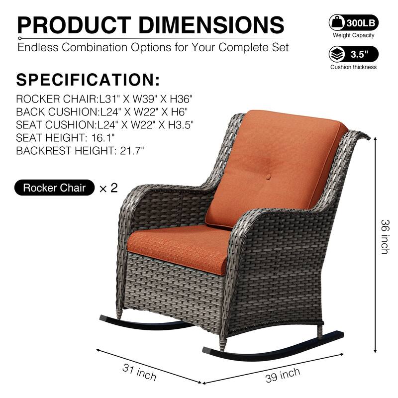 COZYWOR Patio Wicker Rocking Chair Set with Cushions
