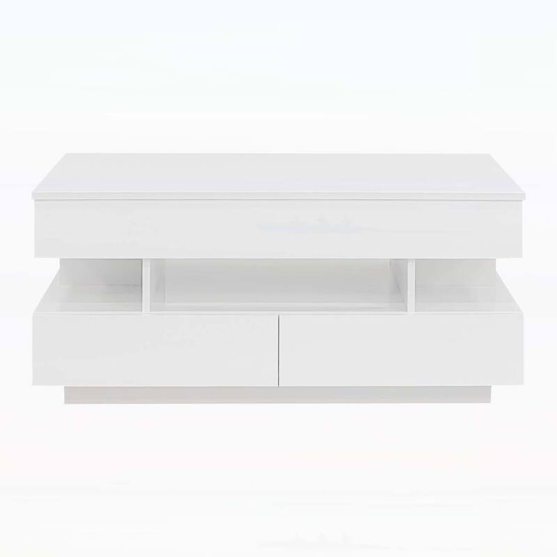 Multi-Functional Lift-Top Coffee Table with 2 Drawers,with High-Gloss Finish for Living Room