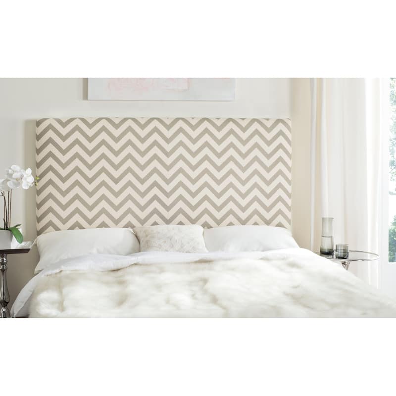SAFAVIEH Caitlin Grey/ White Upholstered Chevron Headboard (Full) - Grey/White Zig Zag - Full