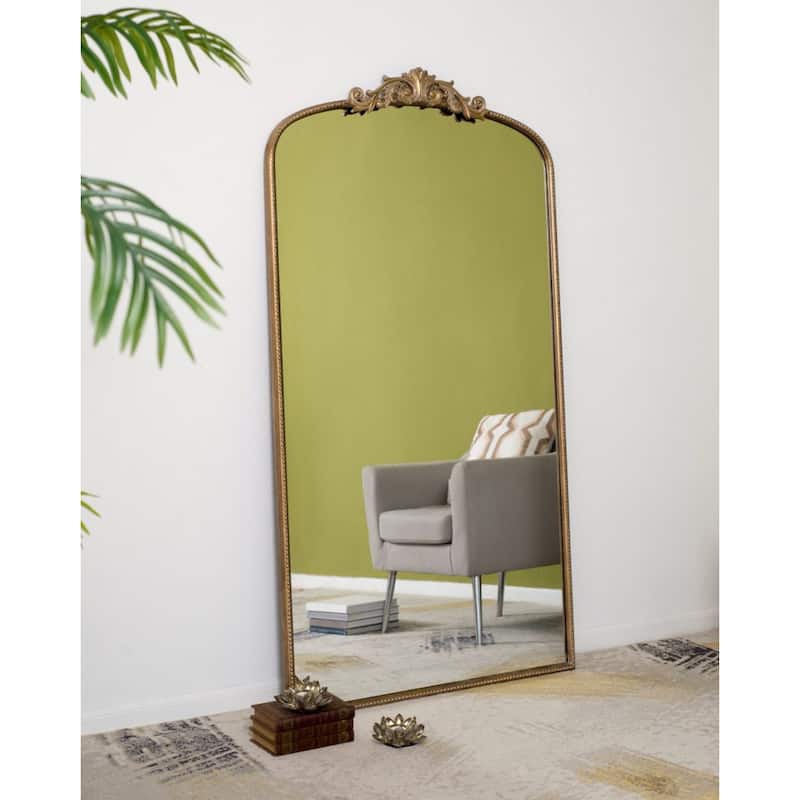 Baroque Style Arched Floor Mirror - 5.5' - Gold