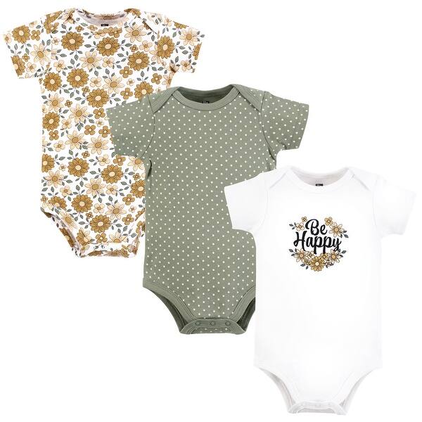 slide 1 of 1, Hudson Baby Infant Girl Cotton Bodysuits, Be Happy Floral 18-24 Months - Be Happy Floral