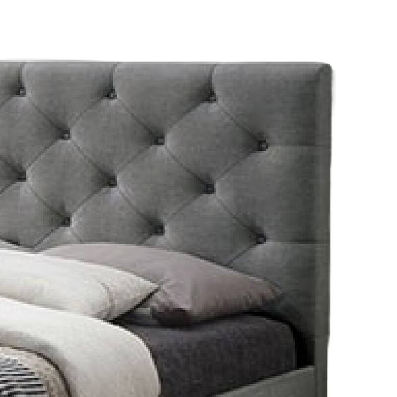 Sya California King Size Bed, Tufted Headboard, Hidden Storage, Gray