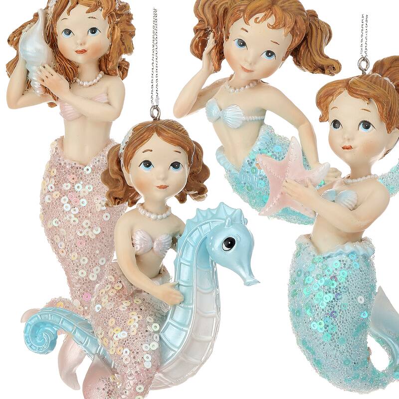 5" Resin Mermaid Ornament Set of 4