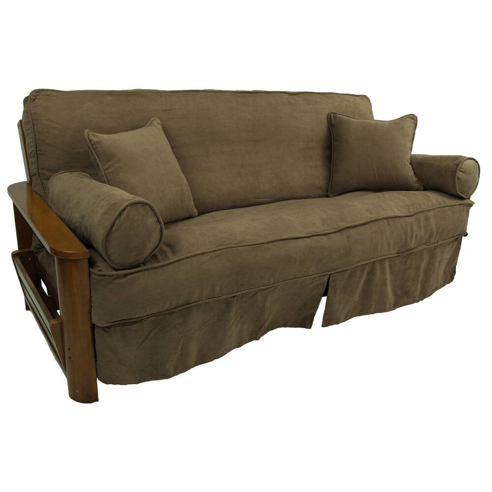 Microsuede Full-Size 8-10 Inch Thick Futon Slip Cover Set with Four Throw Pillows