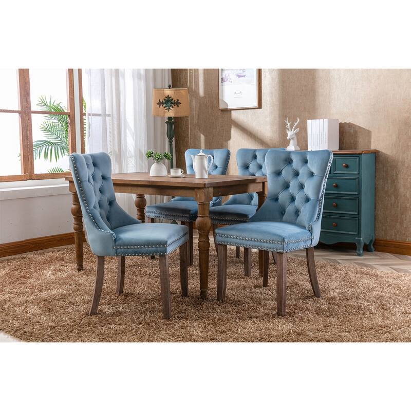 GDF Studio-Nikki Modern Wood Velvet Upholstered Dining Chair with Tufted Design, Nailhead Trim, 2-Pcs Set