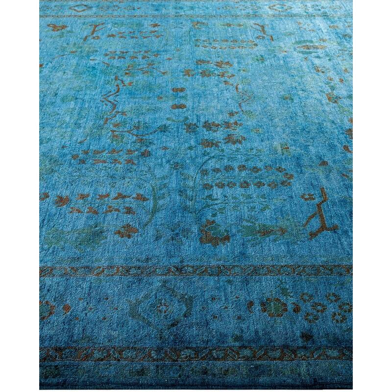Overton Hand Knotted Wool Vintage Inspired Modern Contemporary Overdyed Blue Area Rug - 9' 1" x 11' 6"