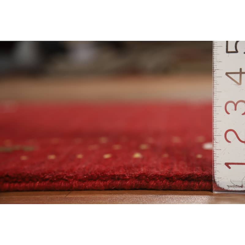 Red Gabbeh Indian Rug Hand-Knotted Tribal Oriental Wool Carpet - 3'11" x 5'11"