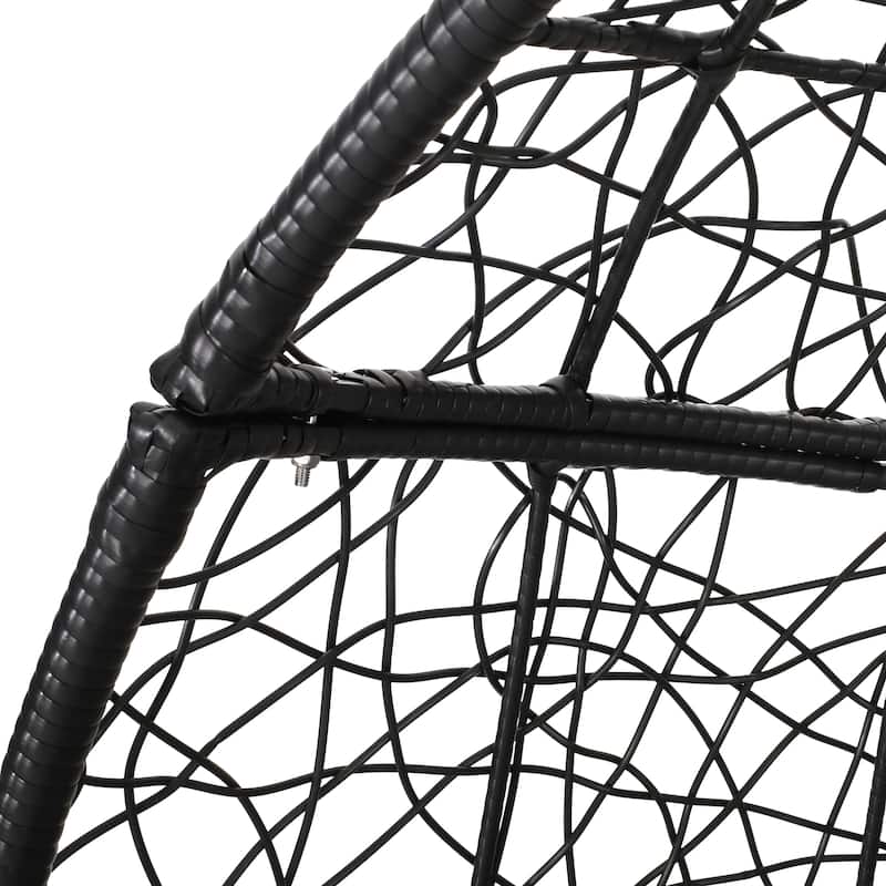 Modern Rattan Egg Chair with Water-Resistant Tufted Cushion, Teardrop Hanging Basket Chair, Wicker Swing Chair