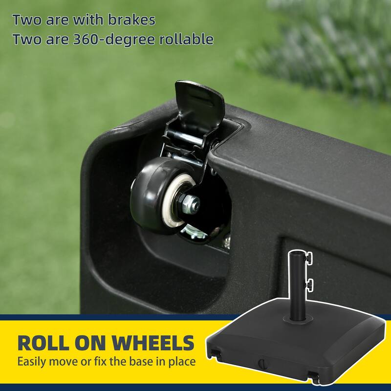 Outsunny Patio Umbrella Base with Wheels, 53lbs Water or 66lbs Sand Filled, Heavy Duty Outdoor Umbrella Stand Holder