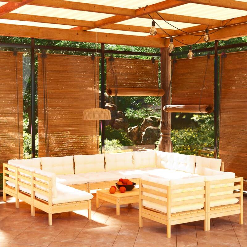 vidaXL Solid Pinewood Patio Lounge Set 12 Piece with Cushions Multi Colors