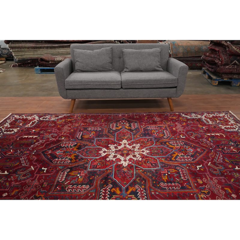 Hand Knotted Oriental 100% Wool Carpet Traditional Medallion Red Heriz Area Rug - 9' 6'' X 6' 3''