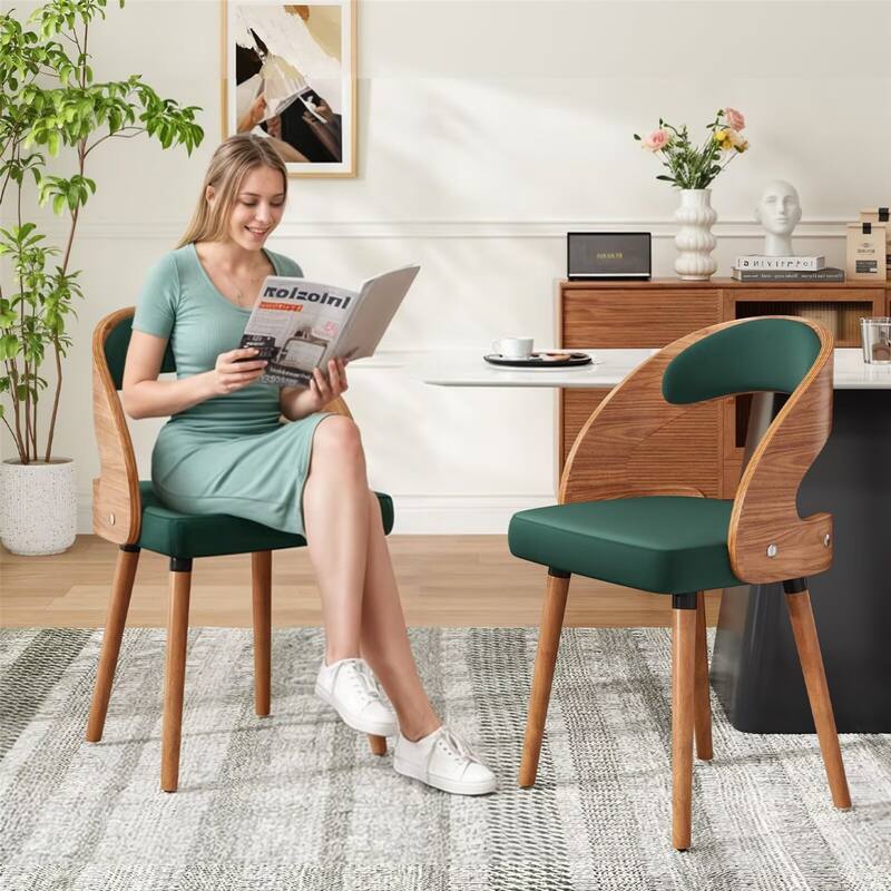 Modern Upholstered Dining Chairs with Curved Backrest (Set of 2)