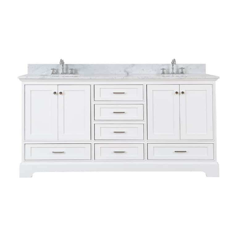 KitchenBathCollection Harper 72" Double Bathroom Vanity with Carrara Marble Top