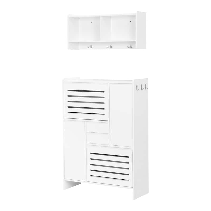 Shoe Storage Cabinet with Wall Cabinet, Breathable Flip Drawer Shoe Rack, Space-Saving Shoe Organizer Cabinet for Entryway