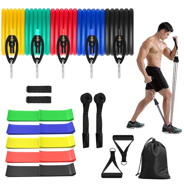 FitHealth 16PC Premium Resistance Bands Set, Workout Bands w/ Door Anchor, Handles and Ankle Straps. Opens flyout.