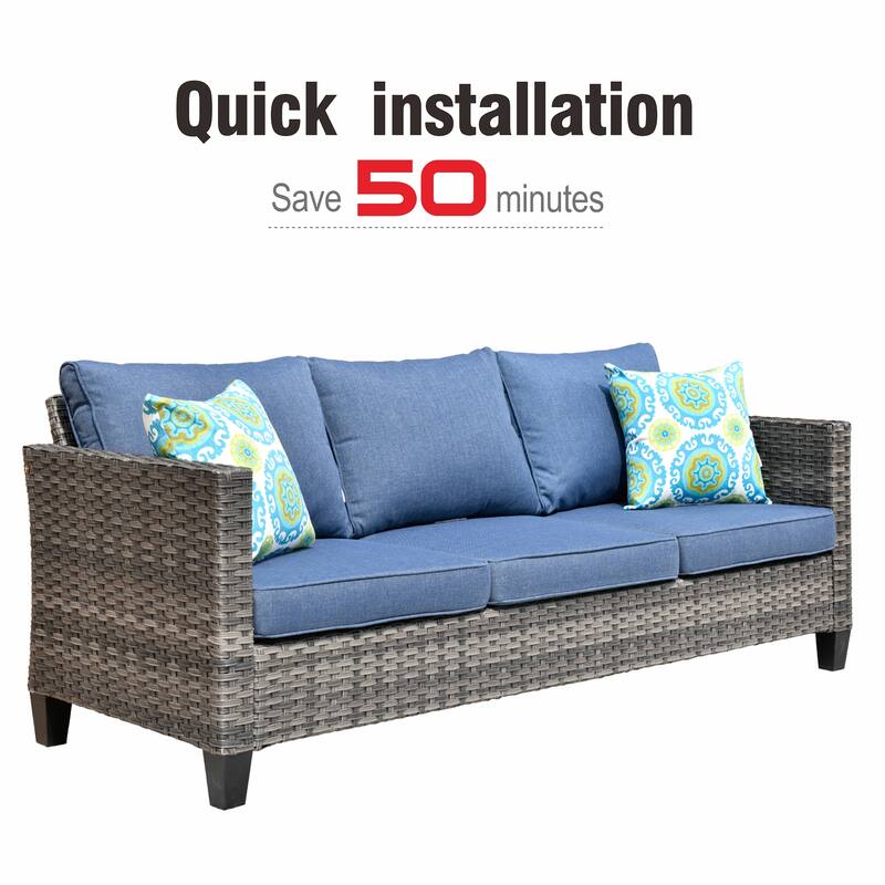 OVIOS 6-piece Patio Wicker Conversation Sectional Set With Cat Head-shaped Storage Table