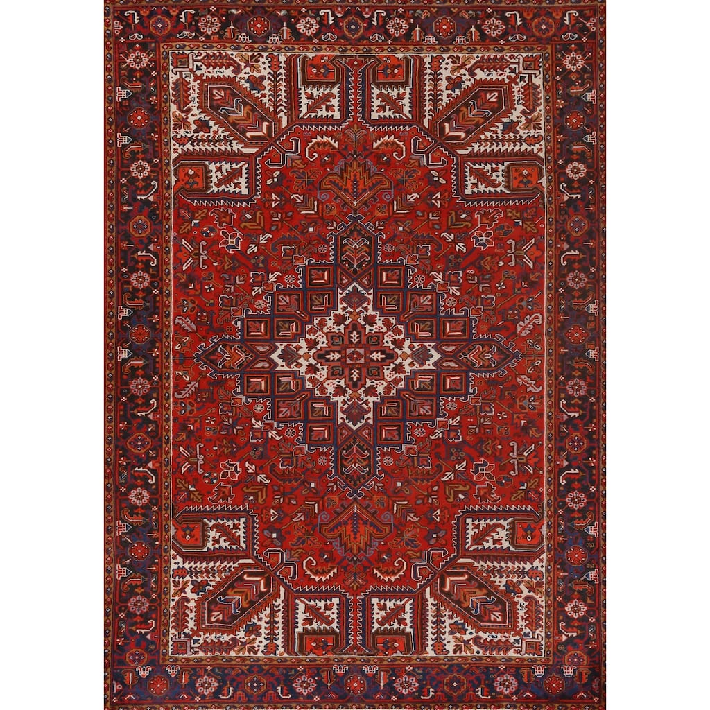 Hand Knotted Oriental 100% Wool Carpet Traditional Medallion Red Heriz Area Rug - 10' 9'' X 8' 1''