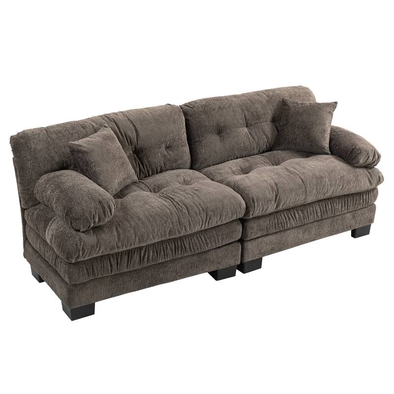 Two-seat Modular Sleeper Sofa, Gray Chenille, for Living Room