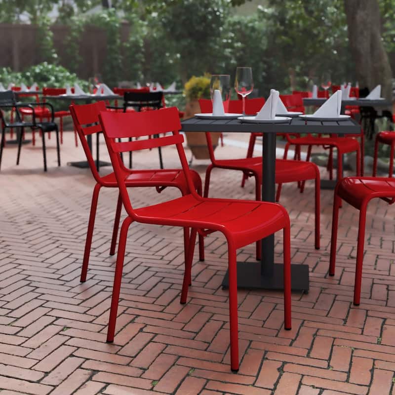 Modern Commercial Grade 2 Slat Indoor/Outdoor Steel Dining Chair - Red