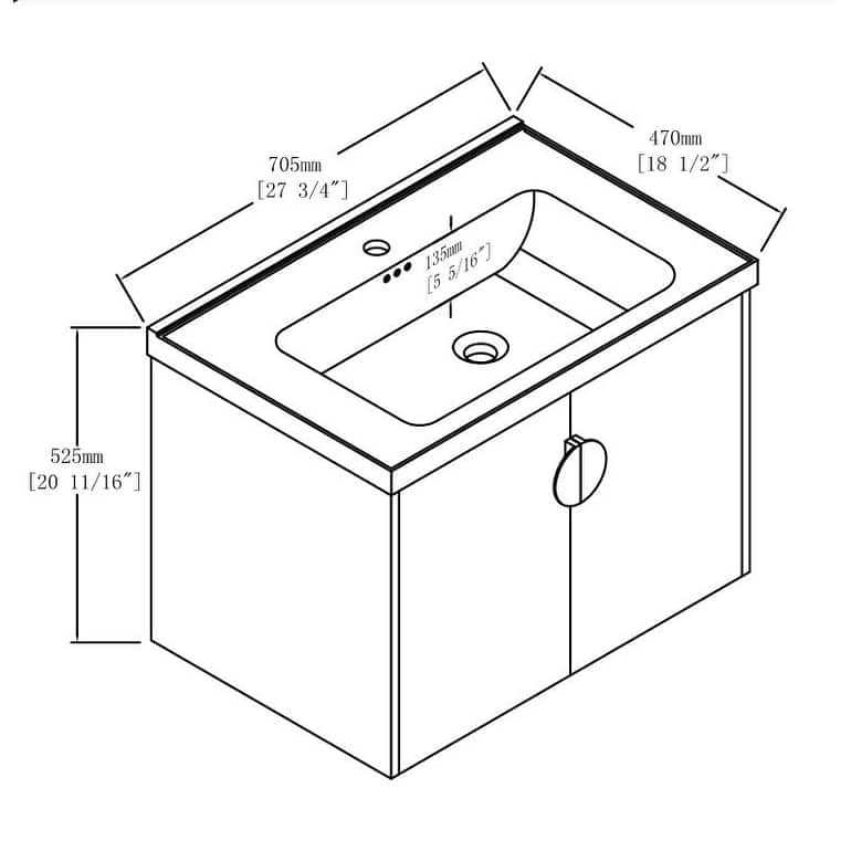 Malwee 24"/28" Floating Bathroom Vanity, Wall Mounted Bathroom Vanity with Ceramic Sink and Soft Close Door
