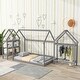 preview thumbnail 9 of 14, Functional Twin Floor Bed with House Roof Frame, Storage Stands, Clothes Hangers Grey