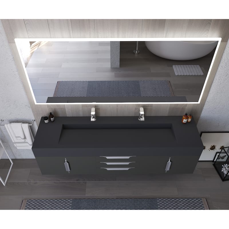 Nile 72" Wall Mounted Bathroom Vanity Set w/ Black Top