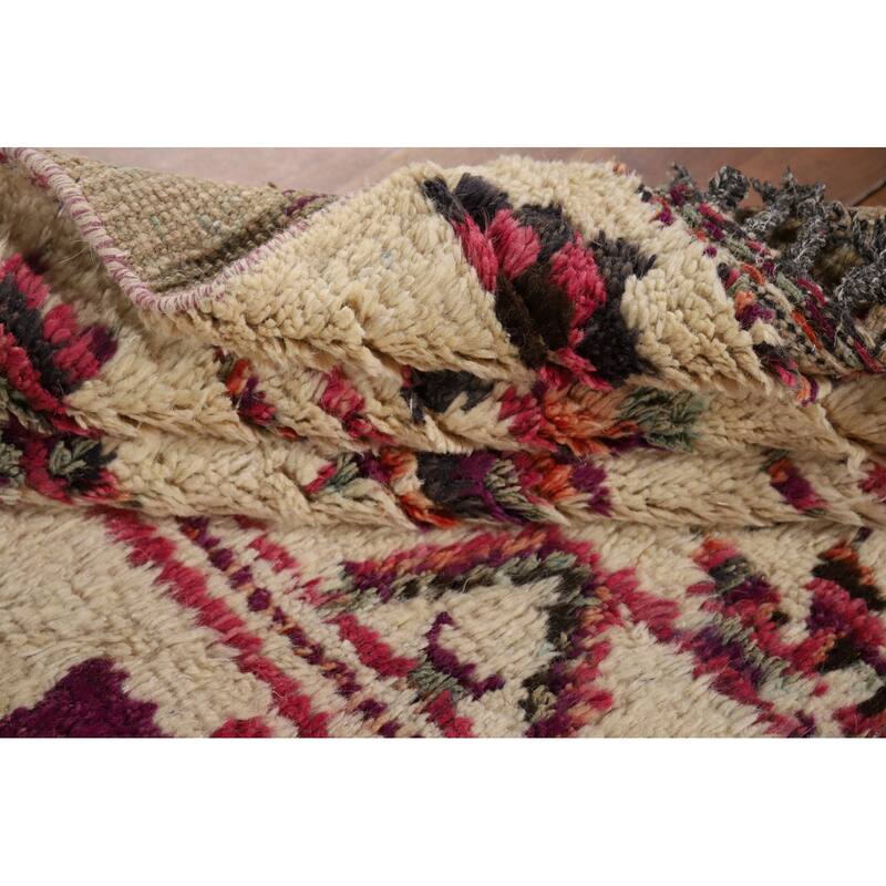 Plush Ivory Moroccan Square Rug Handmade Wool Carpet - 5'5" x 5'11"