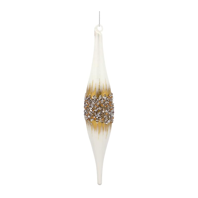 Sequin Christmas Finial Drop Ornaments 10.75" 270mm White Gold 12ct