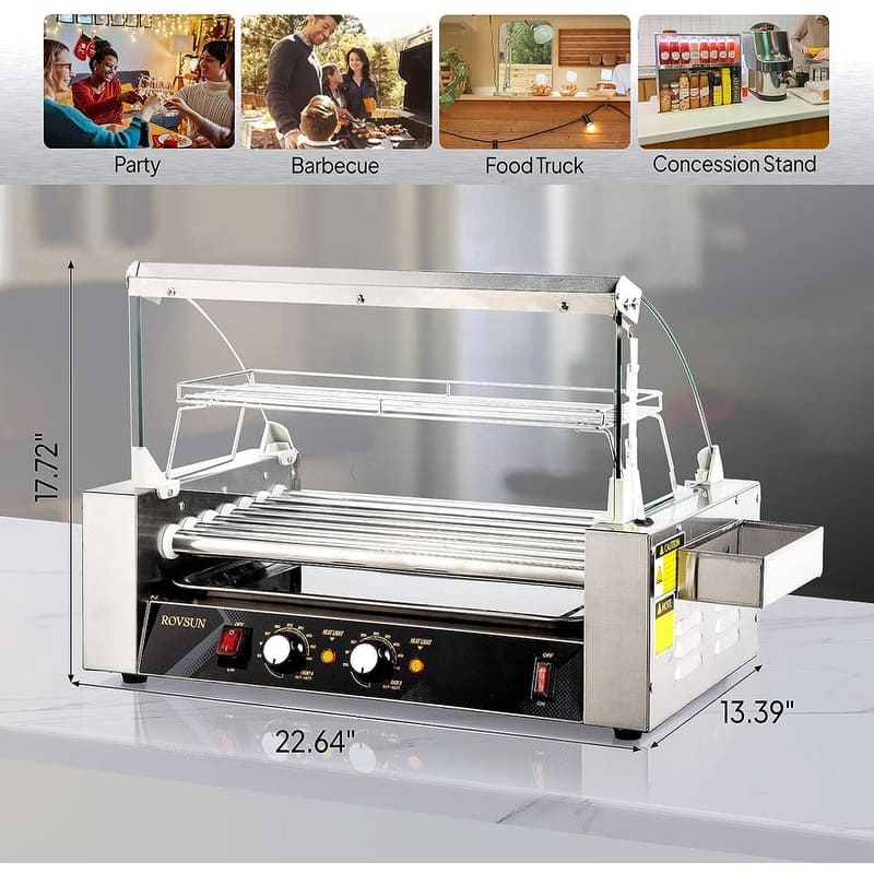 Electric Stainless-Steel Hot Dog Grill Cooker Machine