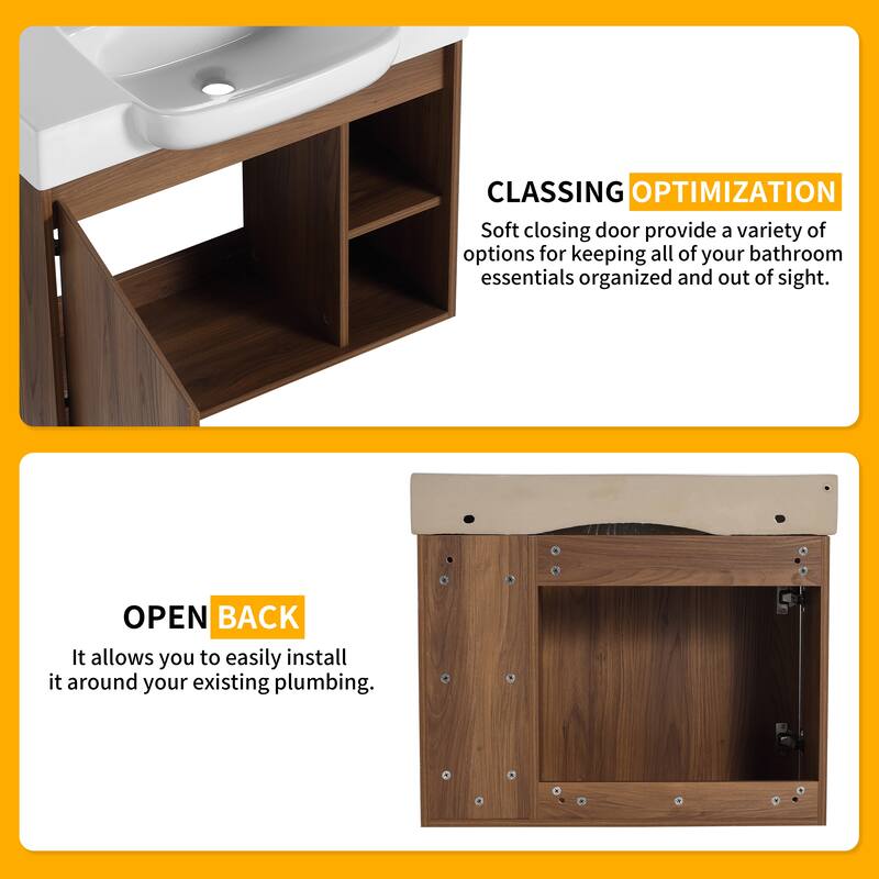 Beingnext 24"/28" Bathroom Vanity with Sink, Floating Bathroom Vanity with Soft Close Door and Shelf