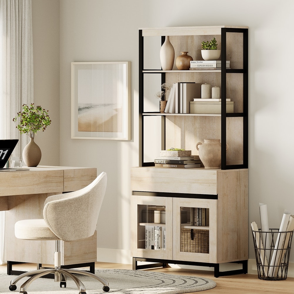 Modern 72" Tall Buffet Sideboard with Drawers and Open Shelves, Storage Cabinet for Dining Room or Kitchen