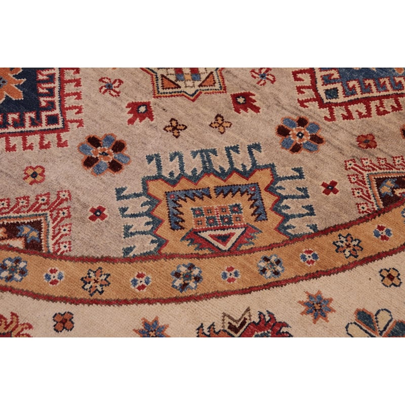 Southwestern Kazak Malik Light Blue/Beige Wool Round - 8'0'' x 8'0''