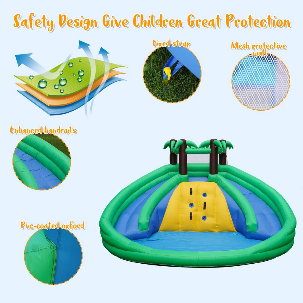 Kerrogee Double Slide Bounce House, Jumping Castle with Climbing Wall Sprinkler and Blower - 13.5 ft L x 12.1 ft D x 7.4 ft H