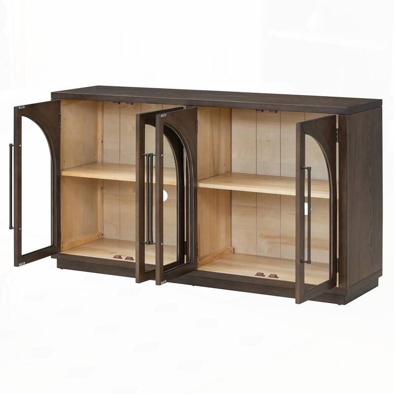 4-Door Large Storage Sideboard Buffet Cabinet with Glass Doors