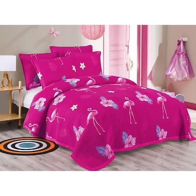 Cozy Soft Pink Flamingo Girls Kids 2 Piece Quilt Set Twin Size