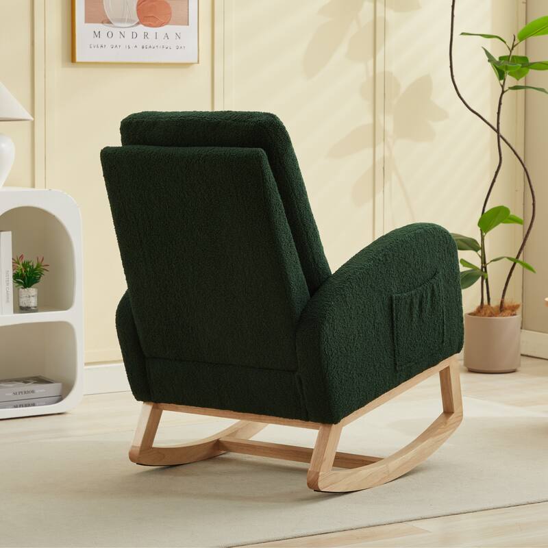 Upholstered Rocking Chair Nursery Chair with High Back and Side Pocket
