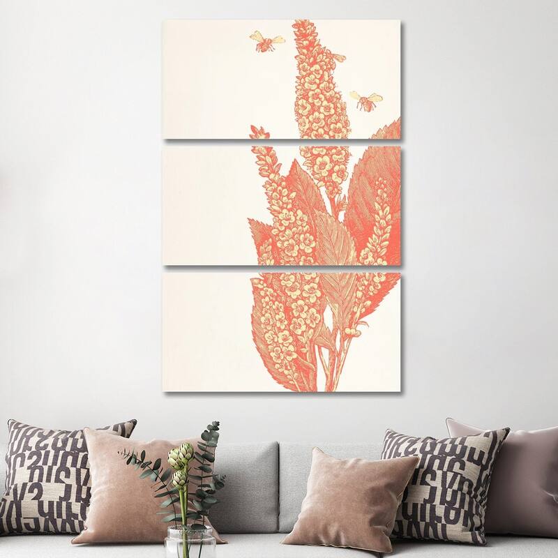 iCanvas "Bees & Flower" by 5by5collective 3-Piece Canvas Wall Art Set - 60x40x1.5