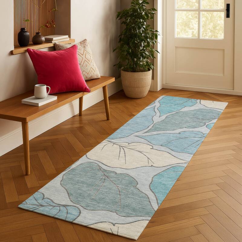 Machine Washable Indoor/ Outdoor Contemporary Floral Chantille Rug