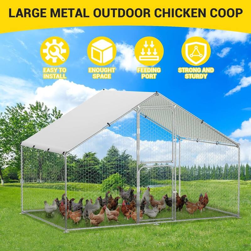 Metal Chicken Coop with Cover Large Walk-in Chicken Runs without ribs