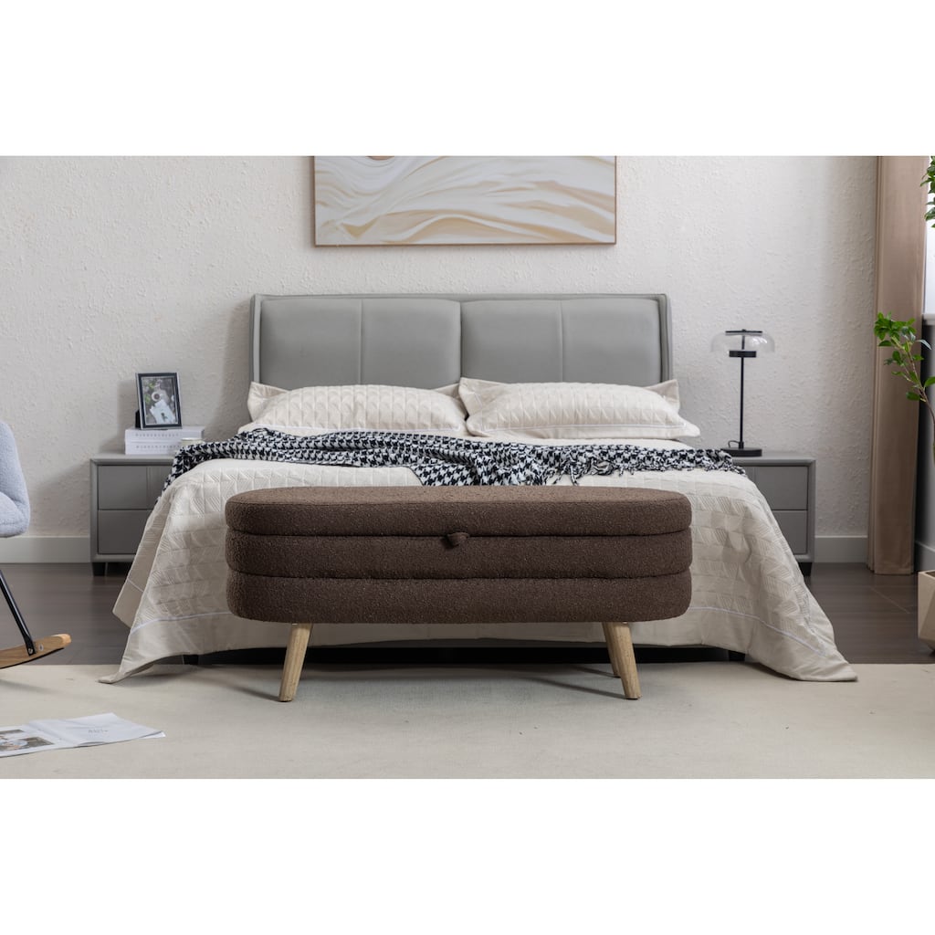 Ottoman Bench Hallway Stool with Adjustable Footspikes, End of Bed Bench Entryway Footrest Seat with Flipping Lid