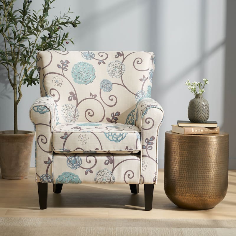 White+Blue Modern 31.75" Upholstered Club Chair with Tapered Birch Wood Legs for Living Room