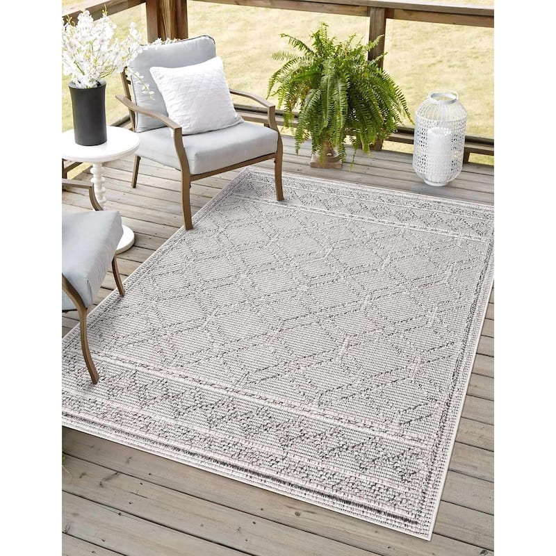Hauteloom Butch Living Room, Bedroom Patio Outdoor Area Rug - Farmhouse - Taupe,Beige - 2' x 3' - 5' x 7' - Beige, Cream, Grey / Diah
