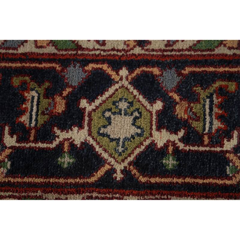 Orange Medallion Heriz Serapi Indian Rug Hand-Knotted Wool Carpet - 8'11"x 11'7"