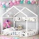 preview thumbnail 1 of 15, Kids and Baby Full Size House Bed with Fence and Roof with Storage Shelf White