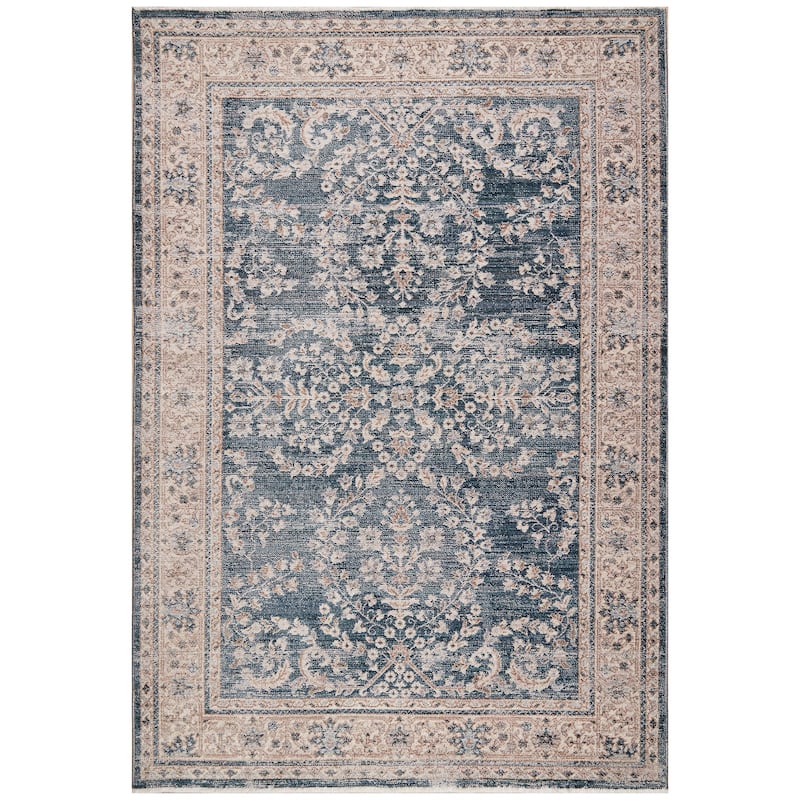 Terra by Obeetee Heirloom Antique Floral Navy Rug - Oxford Blue - 3'3" x 5'