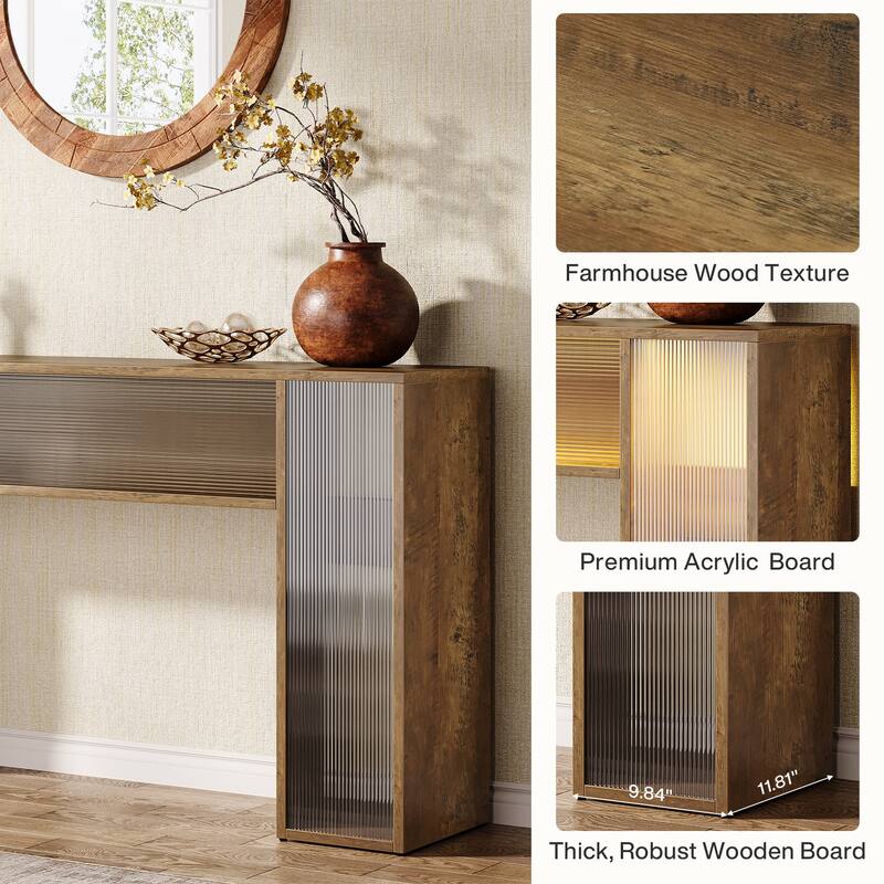 63" Long Farmhouse Wood Console Table with LED Light for Living Room - 62.99" W x 11.81" D x 33.07" H