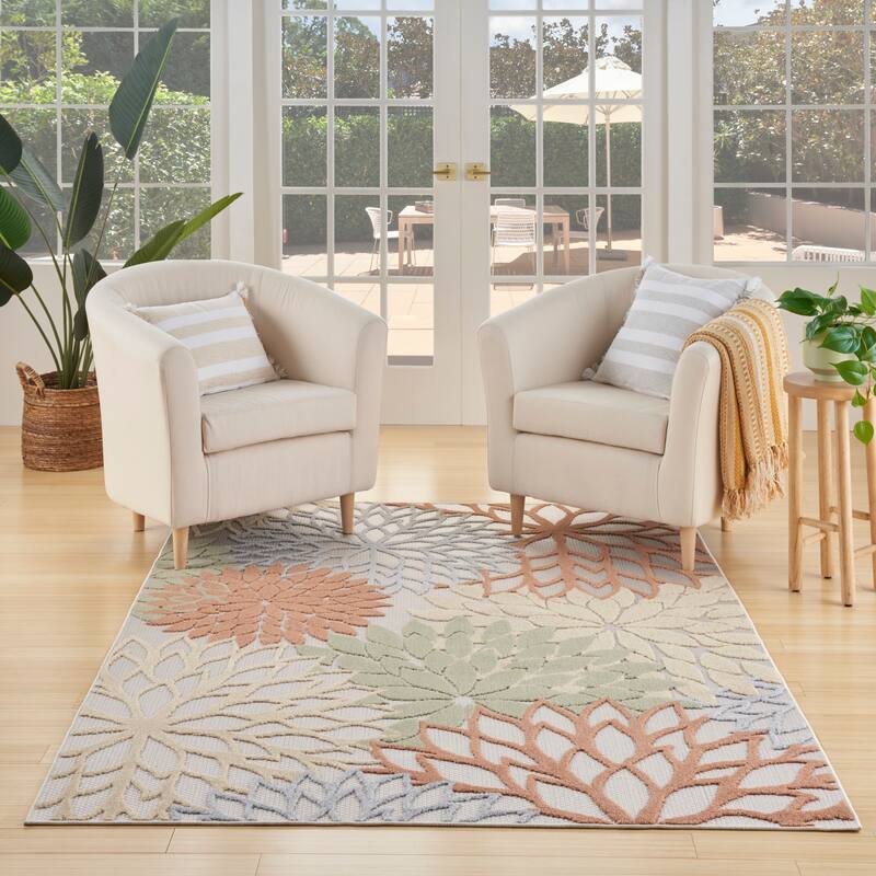 Nourison Aloha Floral Modern, Indoor/Outdoor Area Rug - 5'3" x 7'5" - Ivory/Multicolor