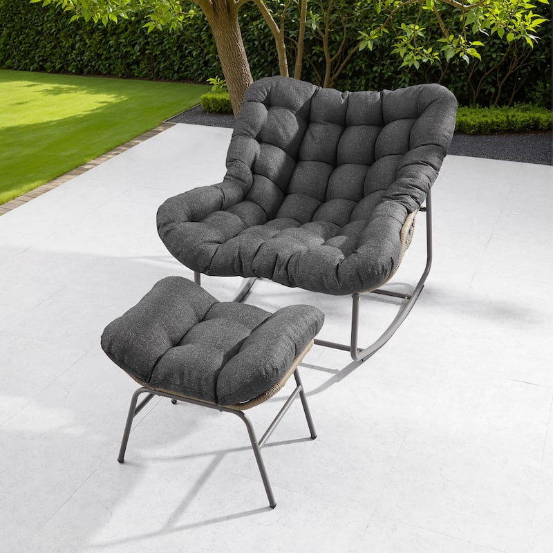 Corvus Hailar Outdoor Wicker Rocking Chair with Ottoman