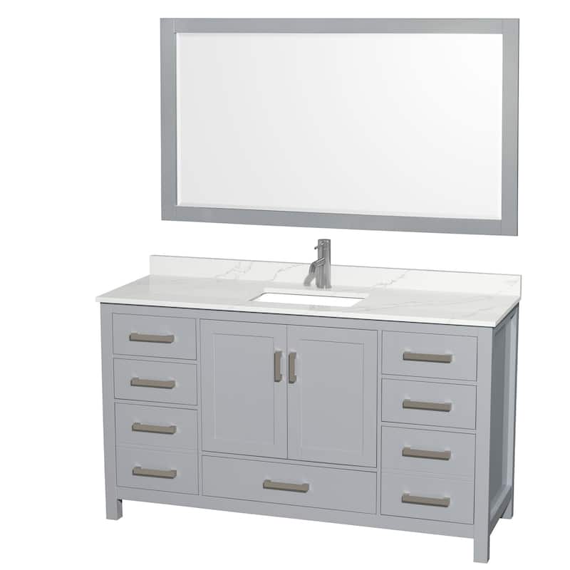 Wyndham Collection WCS141460S-QTZ-UNSM58 Sheffield 60" Free Standing - Gray / Giotto Quartz Top / Brushed Chrome Hardware